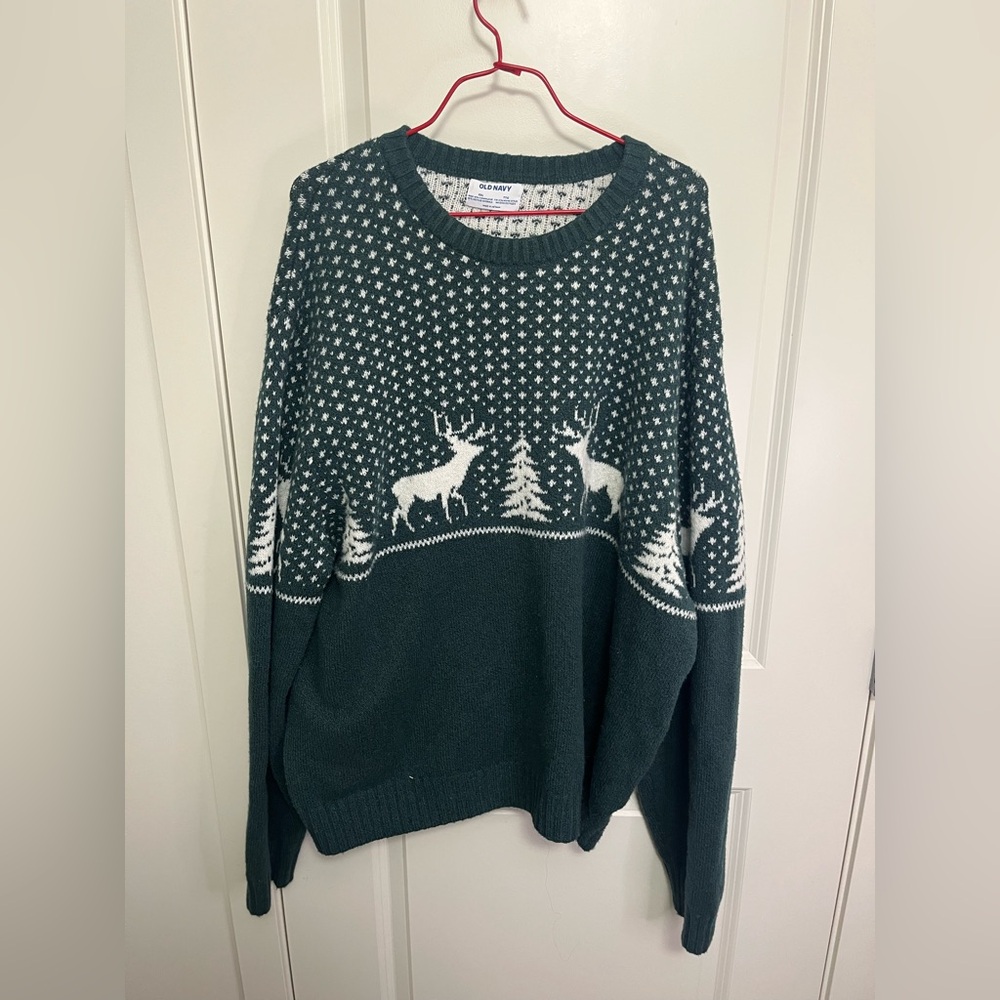 Old Navy Green and White Christmas Reindeer Men's Sweater in size XXL
